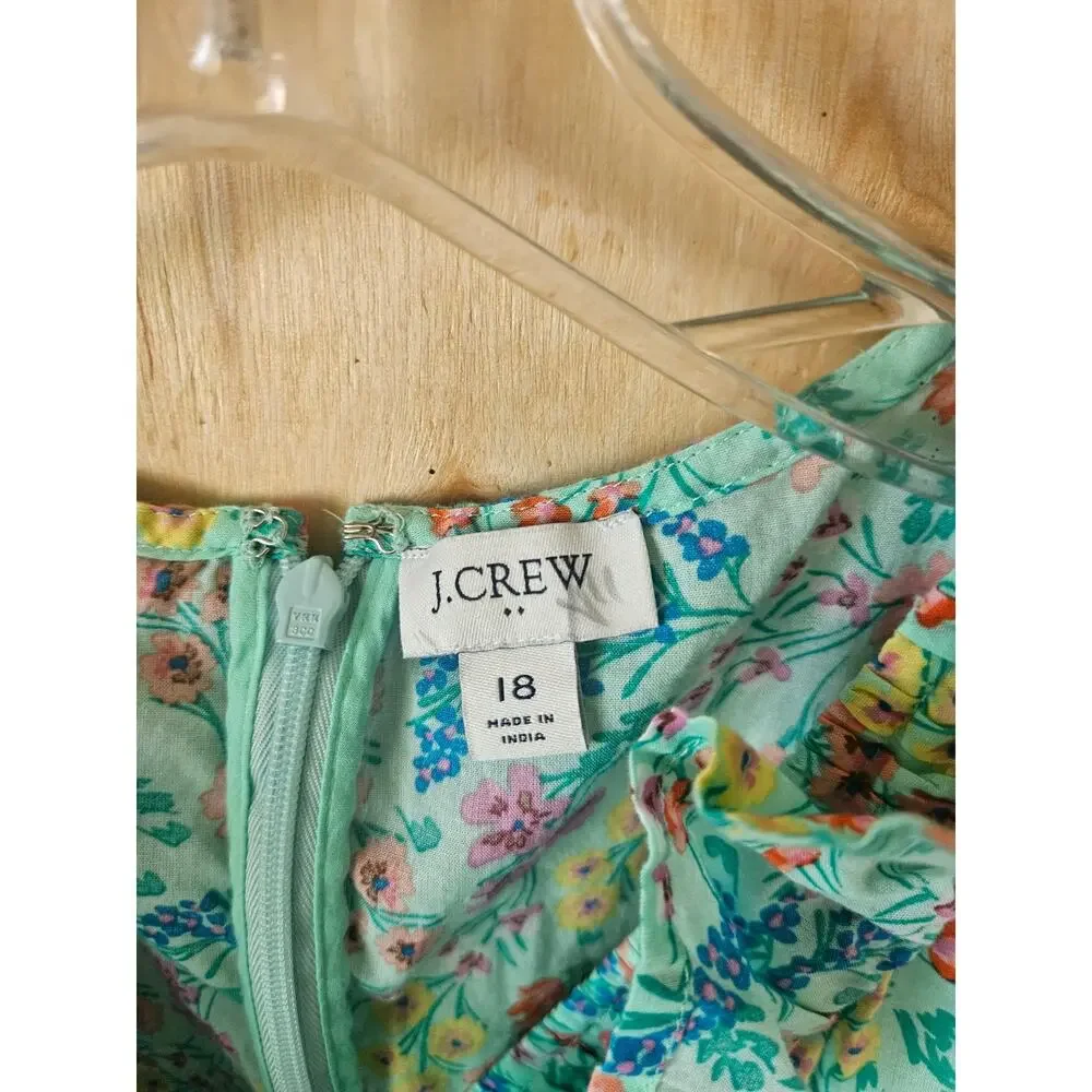 J Crew Spearmint Floral Sleeveless Midi Dress 100% Cotton Flutter Ruffle Size 18